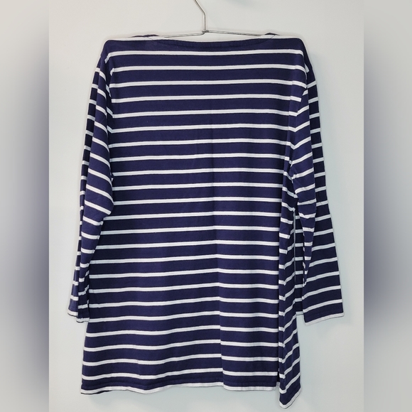 Tommy Hilfiger Navy Blue White Striped Cotton Embroidered Top Shirt Sz XL - Picture 6 of 6